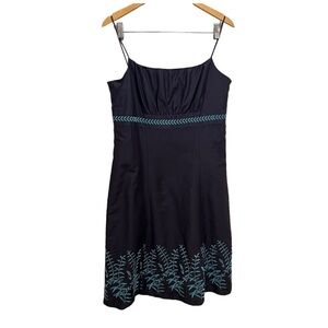 Ann Taylor Navy Blue Embroidered Spaghetti Strap 100% Cotton Dress Size 10